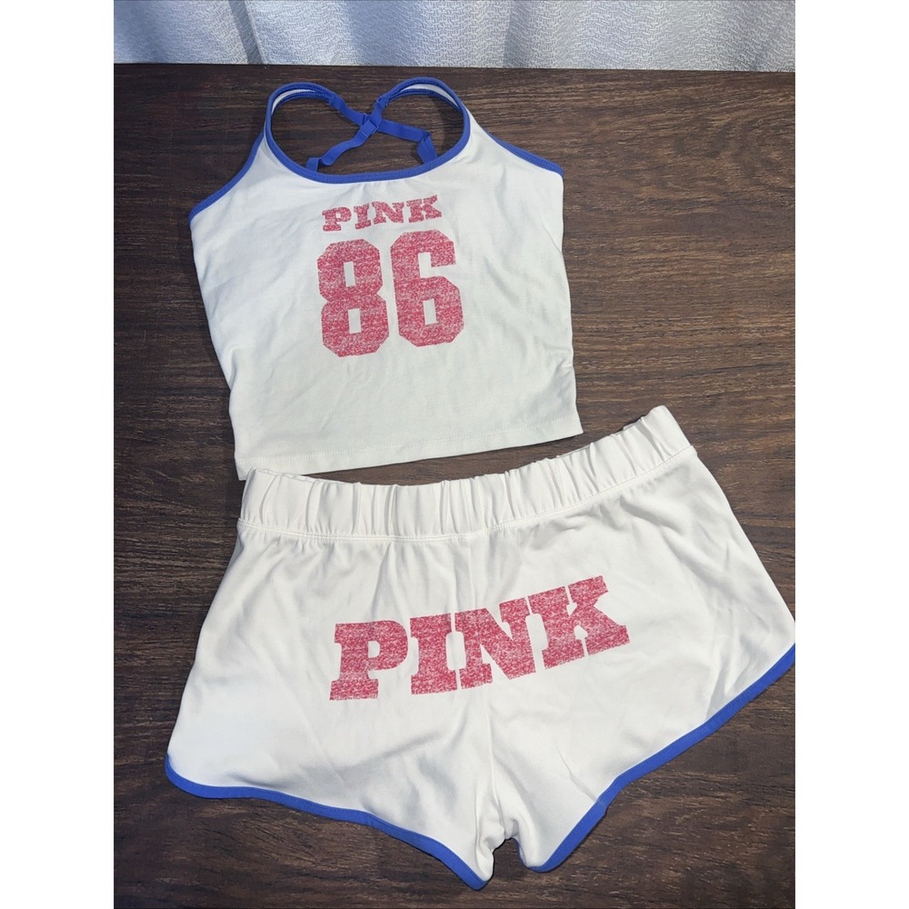 Pink Victoria's Secret All Day Cotton Tank And Short Set XS/S White